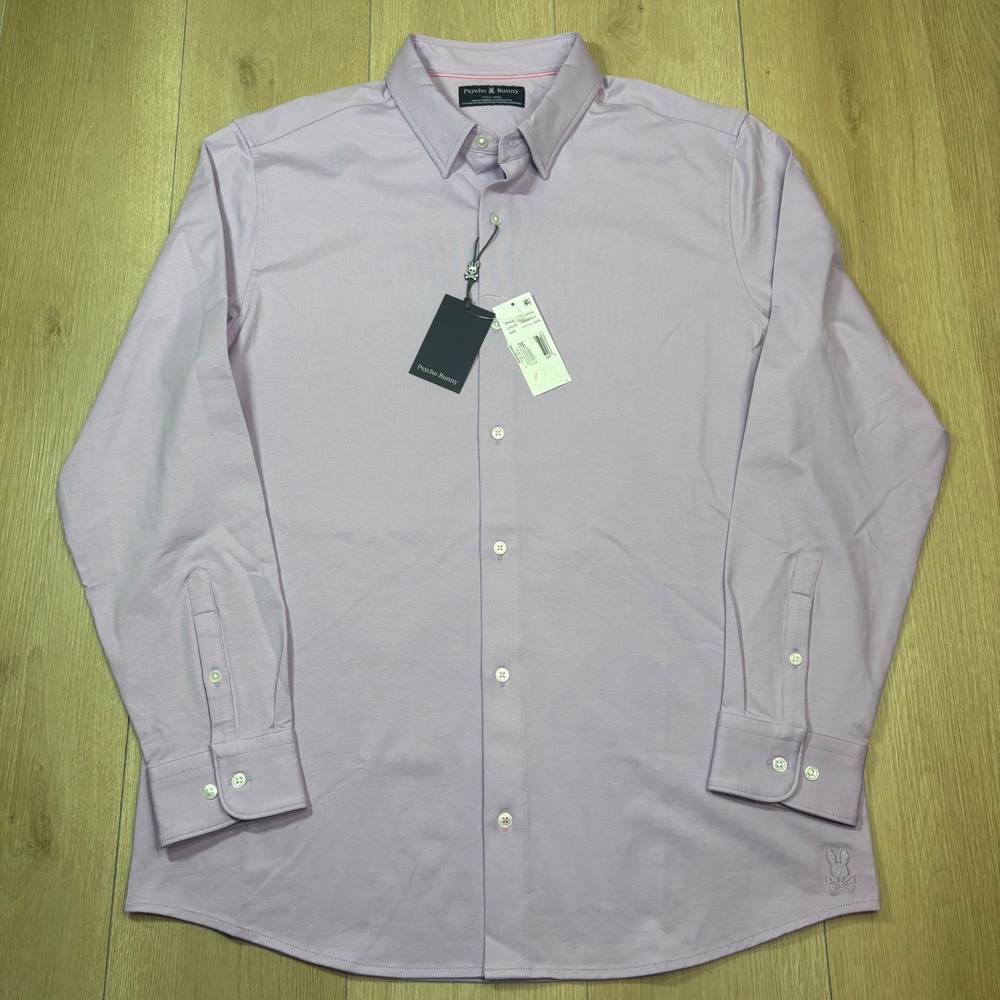 Psycho Bunny Men's Pima Cotton Stretch Button Down Shirt Lavendula 17/17.5 34/35